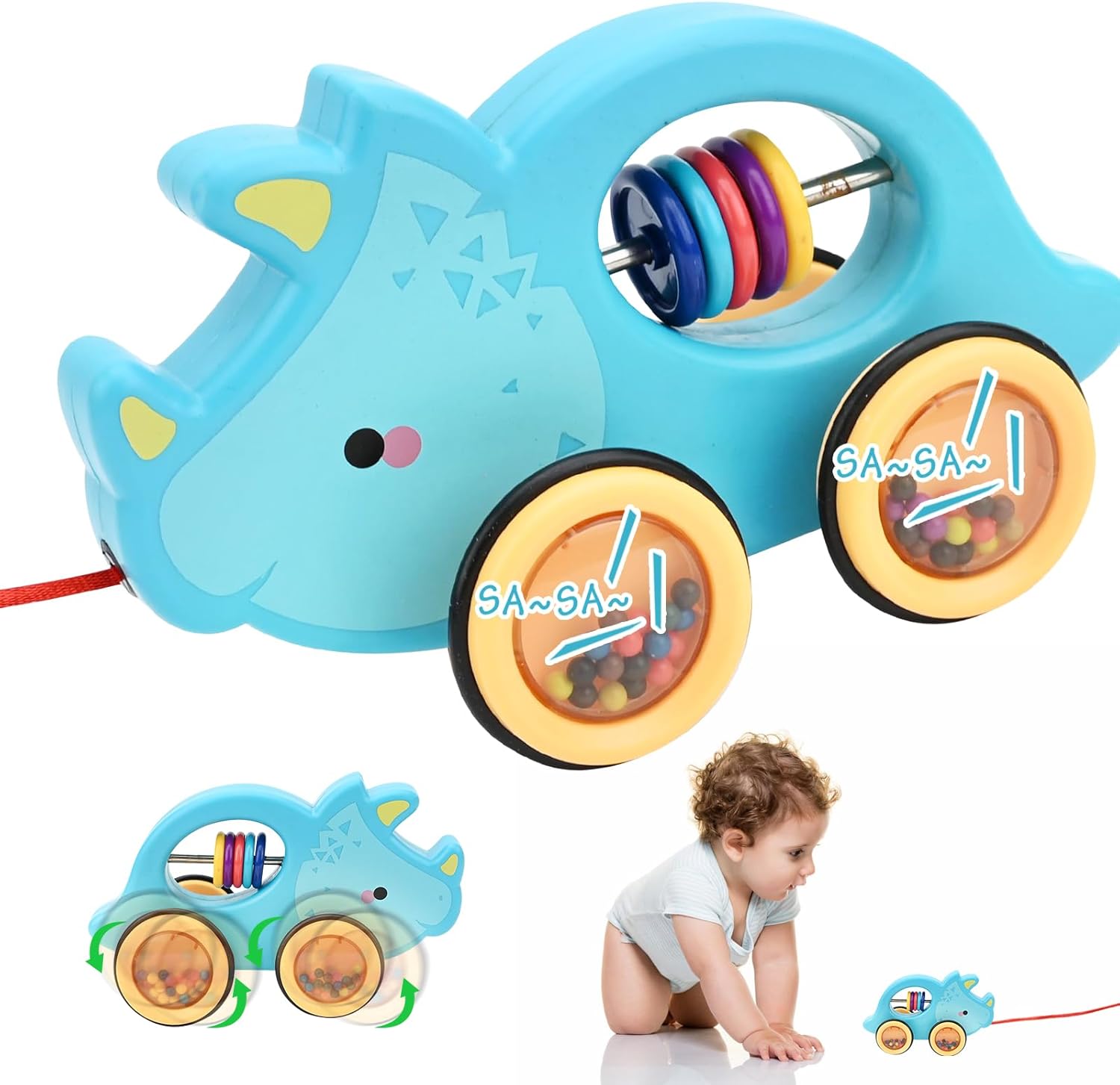 Kids Pull Along Toy,Animal Pull Along Toddler Toys with Crab Hedgehog