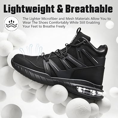 Hogent Steel Toe Boots for Men, Cushioned Safety Work Shoes