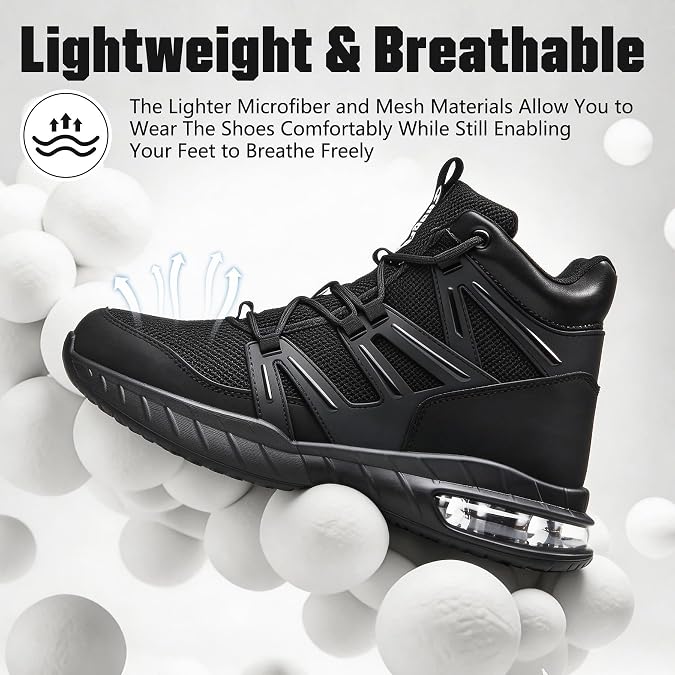 Hogent Steel Toe Boots for Men, Cushioned Safety Work Shoes