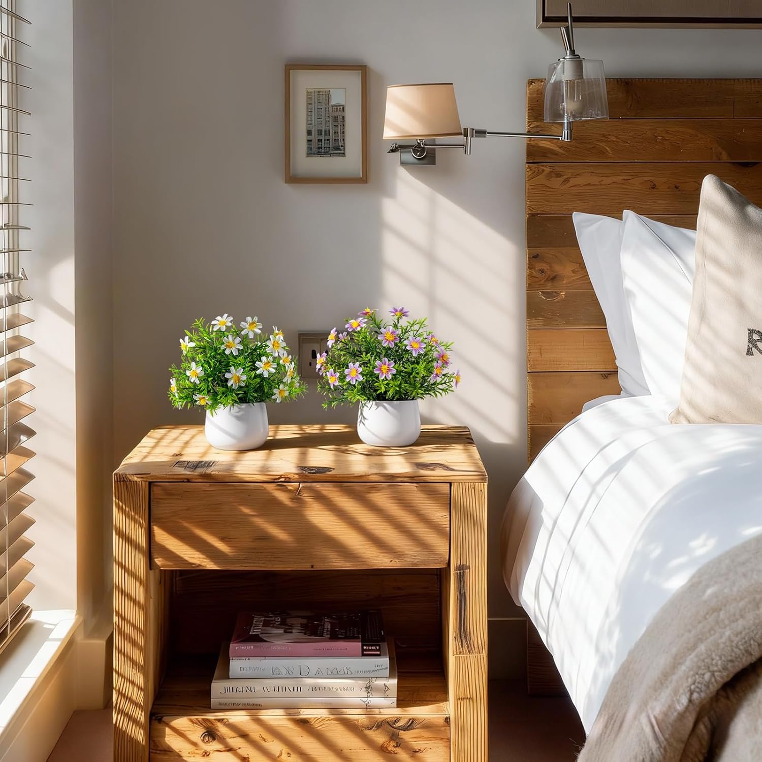 3 Pack Small Fake Plants Artificial Potted Flowers for Indoor Mini Faux Plants with Flowers Greenery for Home Decor Living Room Bathroom Bedroom Office Table Shelf (White+Yellow+Purple) - Image 6