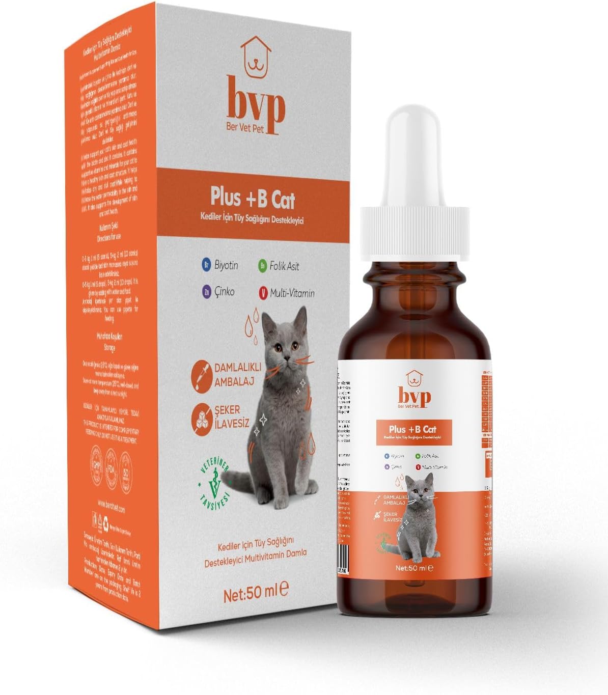 Kedi Tüy Dökülme Önleyici Multivitamin Damla, Tüy Bakımı, 50ml