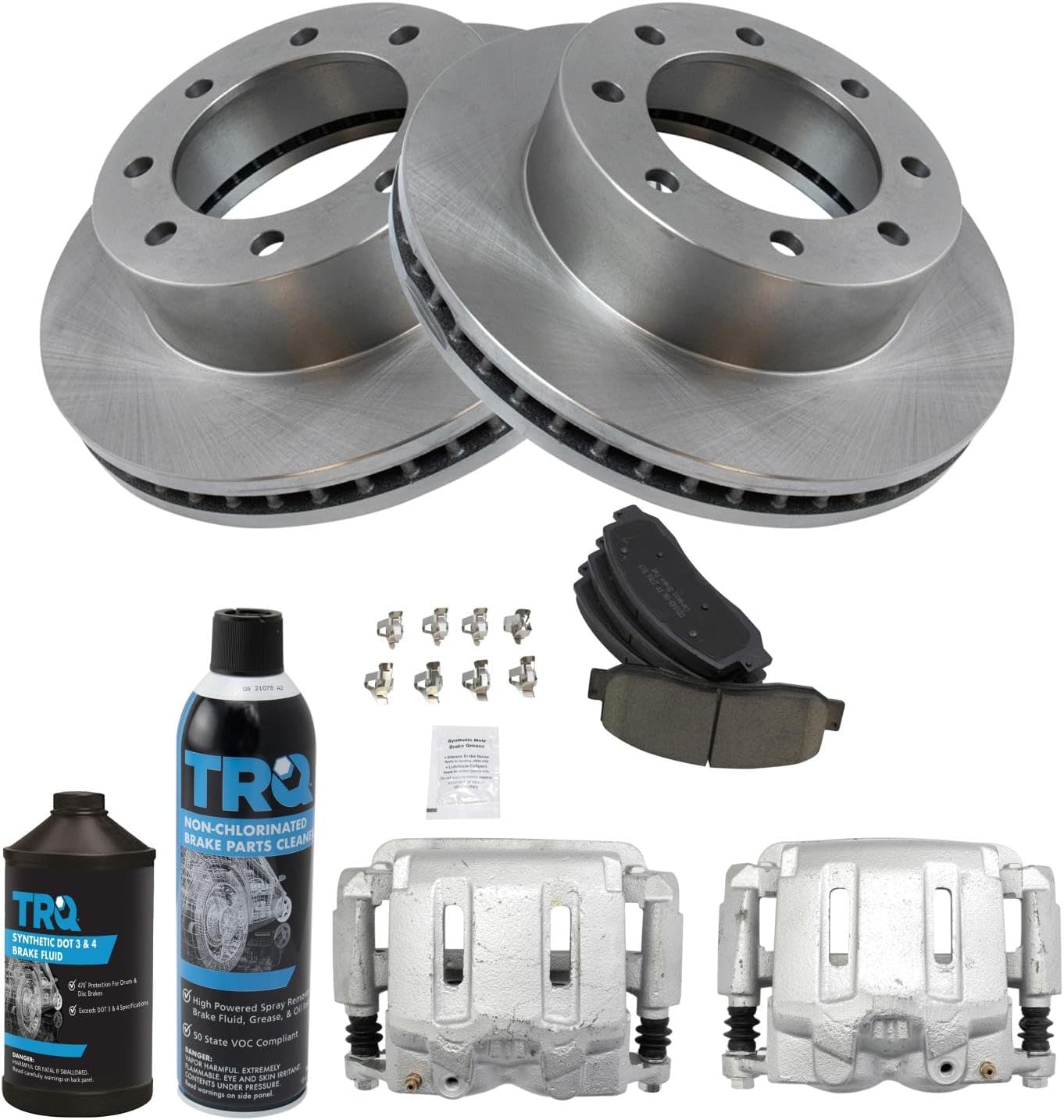 TRQ Front Brake Pad, Caliper, & Rotor Kit, with Chemical Kit Ceramic Compatible with 2005-2012 Ford F-250 Super Duty F-350 Super Duty