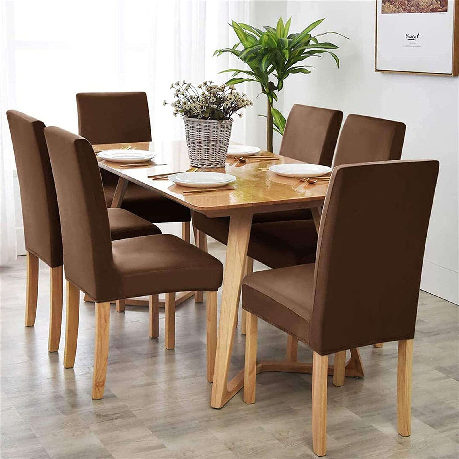 Velours Housse de Chaise 6 Pièces