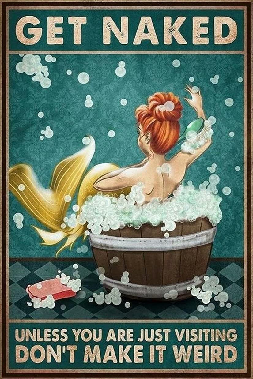 Azolid Style17 Vintage Signs Metal Signs Redhead Mermaid Get Naked Don't Make It Weird Tin Signs Vintage Funny Home Kitchen Bar Club Cave Rustic Wall Art Decor 14X20cm