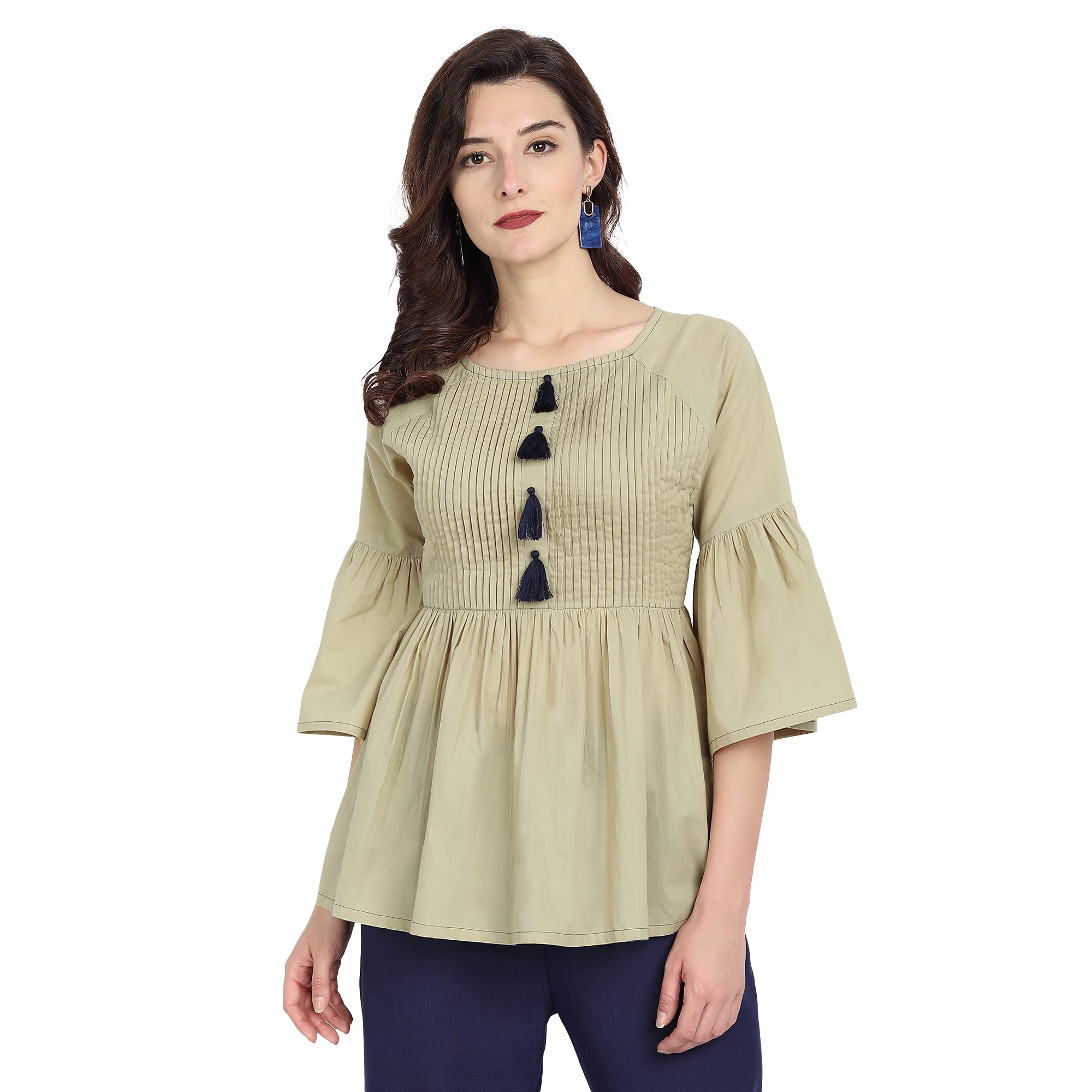 Women's Casual Cotton Mustard Solid Top (Mustard)-image-48