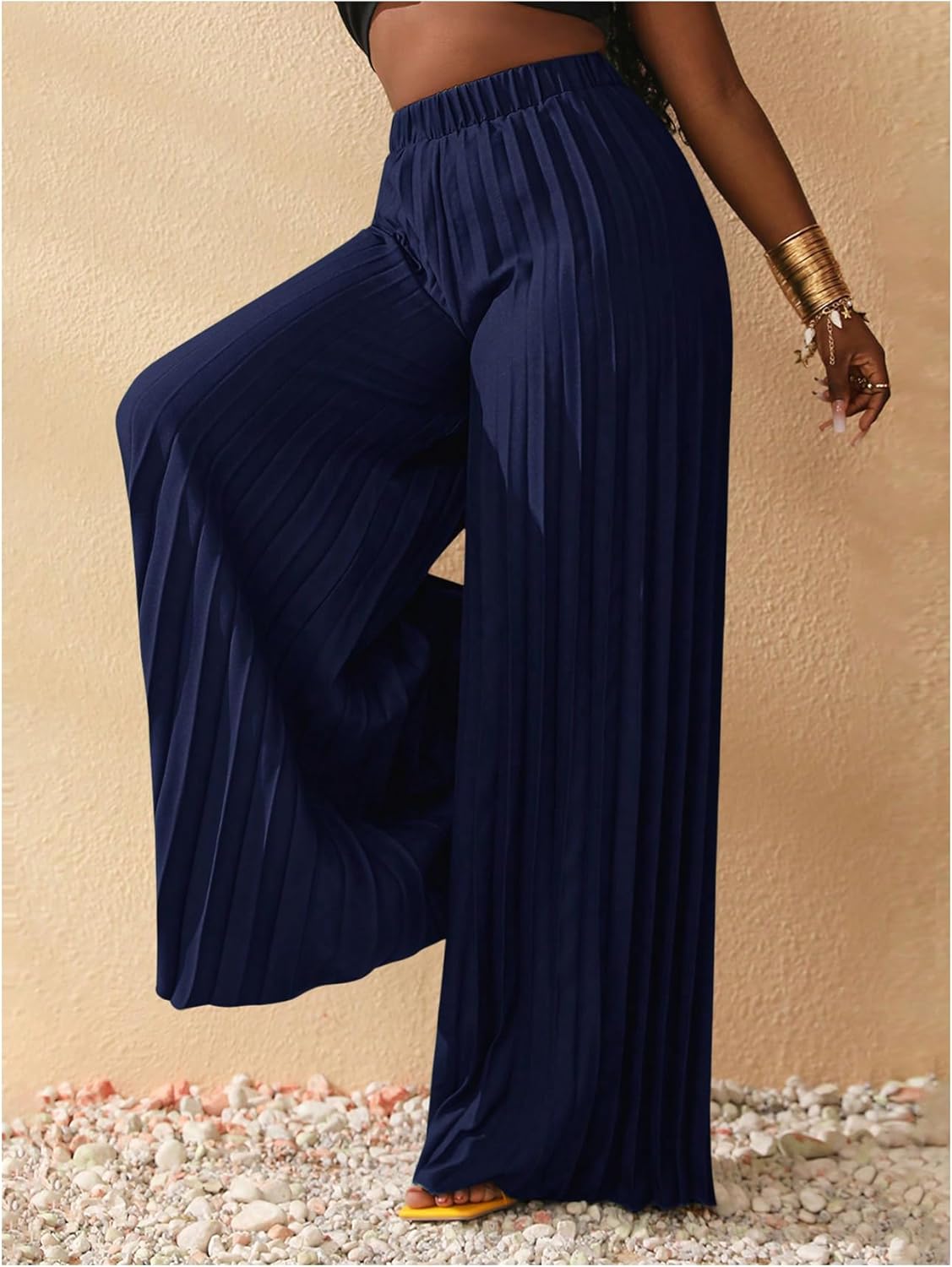 SOLY HUX Women's Wide Leg Palazzo Pleated Pants High Waisted Flowy Loose Dressy Casual Long Trousers - Image 4