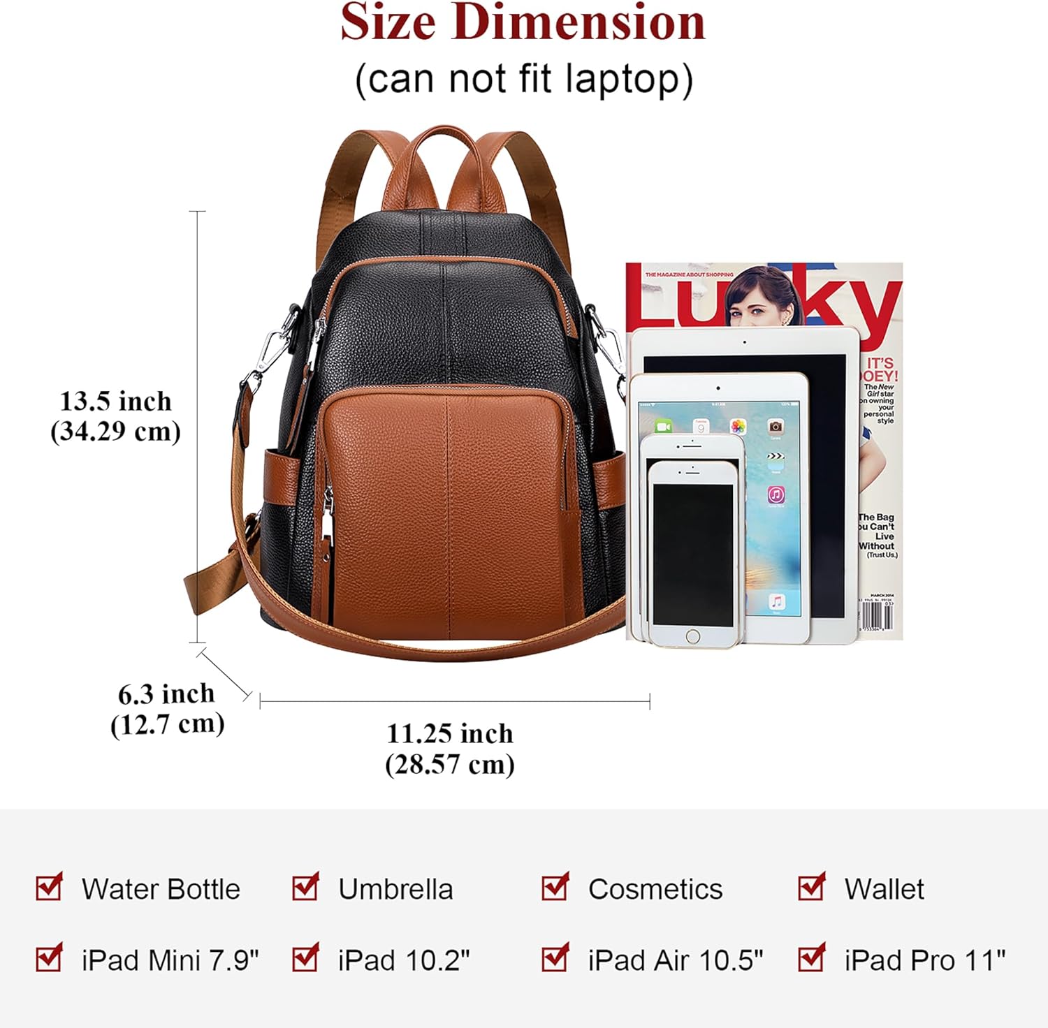 ALTOSY Soft Leather Backpack Purse For Women -theft Backpacks Versatile Shoulder Bag(S81 Black/Brown) - Image 5