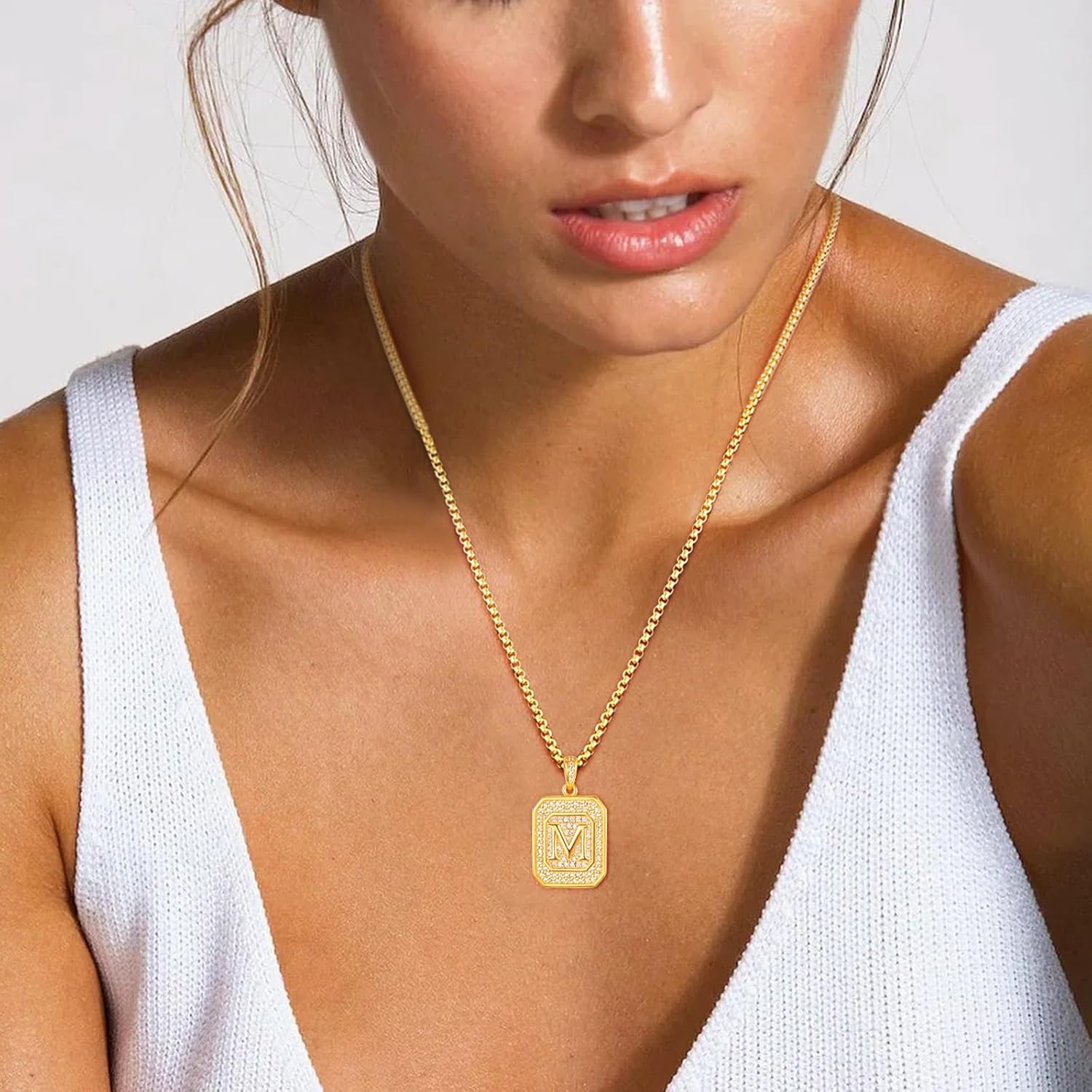 AENEAS Initial Necklace for Women Gold Plated Sterling Silver Square Initial Pendant Necklace Letter Jewelry Gift for Mom Wife Birthday Anniversary Christmas