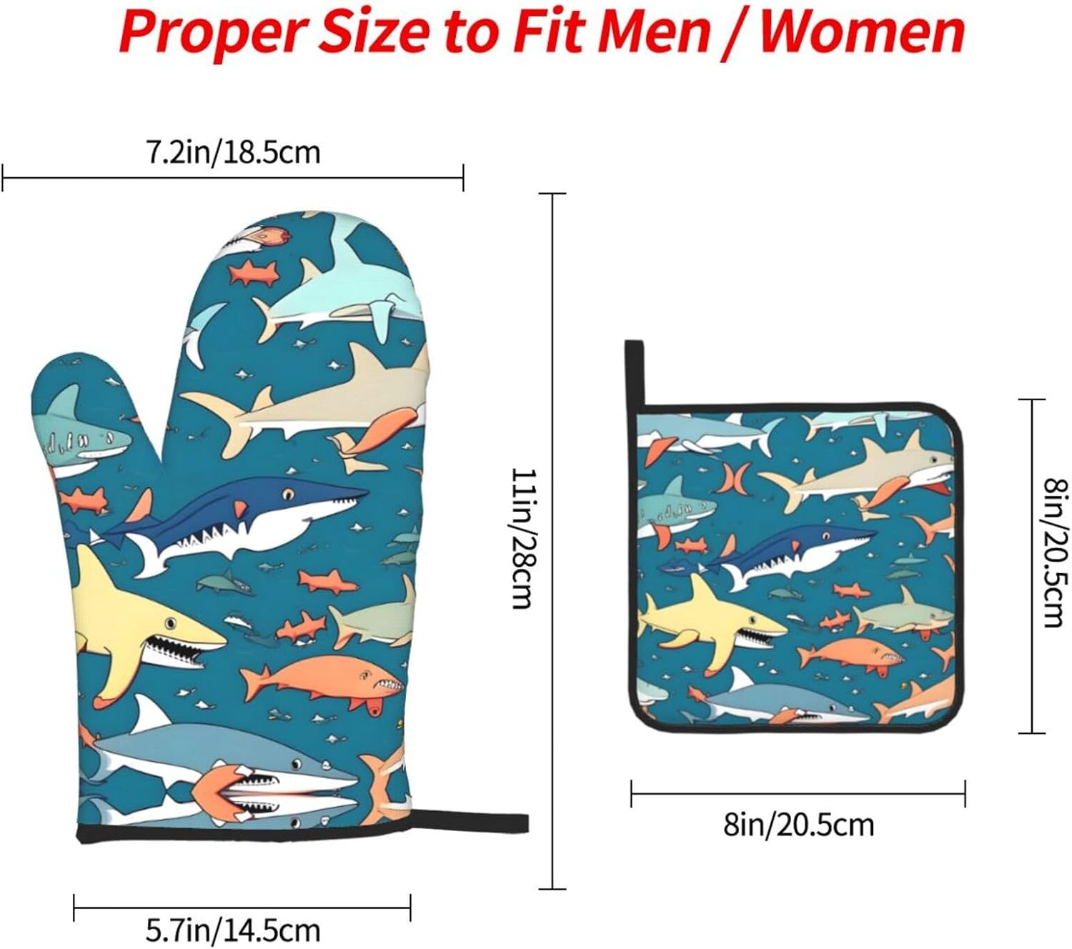Shark Sailing Print Heat Resistant Microwave Gloves, Used for Baking, Cooking, and Fashion Kitchen Essentials