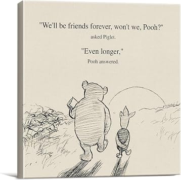 Dolimifa Vintage Yellow Cute Bear Wall Art Decor Framed Poster (8x8 Inch) | Friendship Gift for Friends, We'll Be Friends Forever Sayings, Classic Print Painting Picture Artwork, Ready to Hang, Canvas