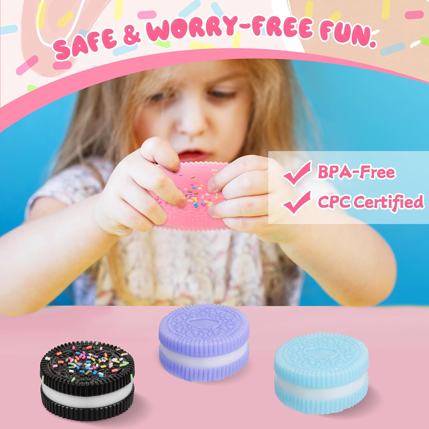 2 Pack Sticky Cookie Squishy Toys, Super Soft Food Squishies, Stress-Relief Fidget Squishy Toys for Adults & Kids, Sensory Squeeze Toys, Classroom Prize, Small Gifts Party Favors for Girls and Boys