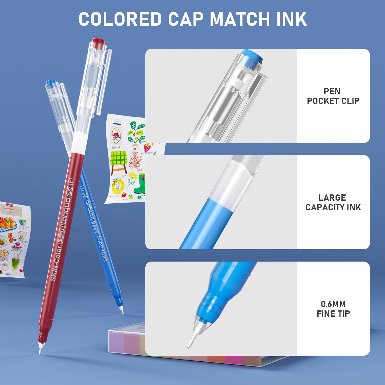 TrendGate Set di 213 penne gel, punta fine da 0,6 mm, 207 colori (204 colori + 3 bianco/3 argento/3 oro), set di penne gel per pittura, scrittura e diario per adulti