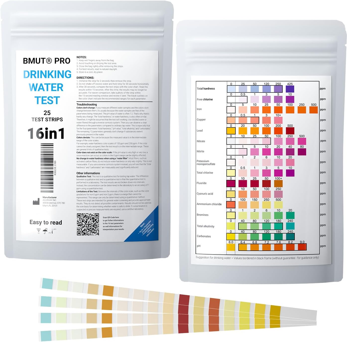 25 x 16-in-1 Drinking Water Test Strips - Tap Water Quality Analysis for Total Hardness, Lead, Copper, Nitrate