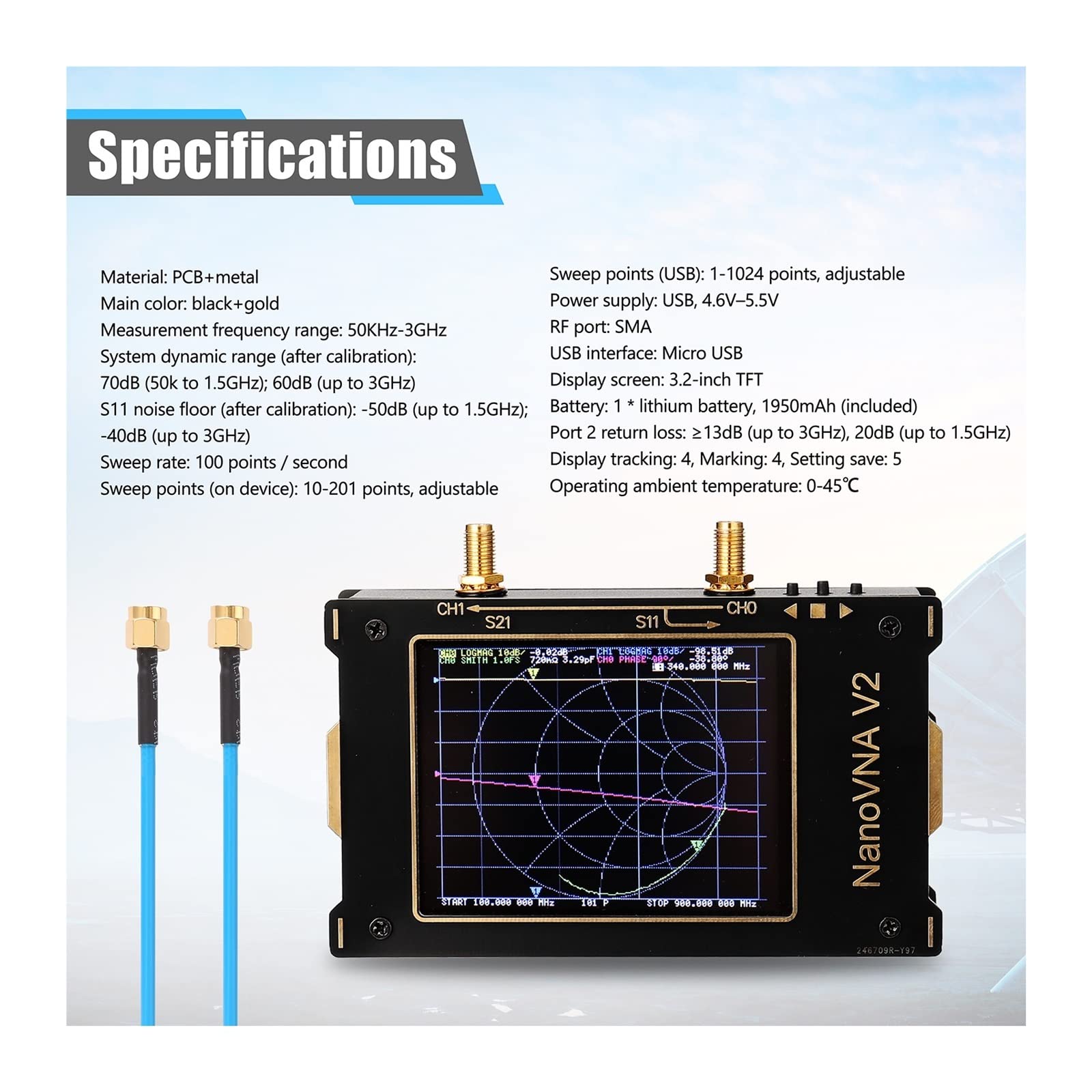 Spektrumanalysator, 4,3/3,2/2,8 Zoll Bildschirm 3G Vektor Netzwerkanalysator SAA-2 VNA V2 Antennenanalysator Kurzwelle HF VHF UHF Messung Duplexer Filter(3.2 Inch 3G)