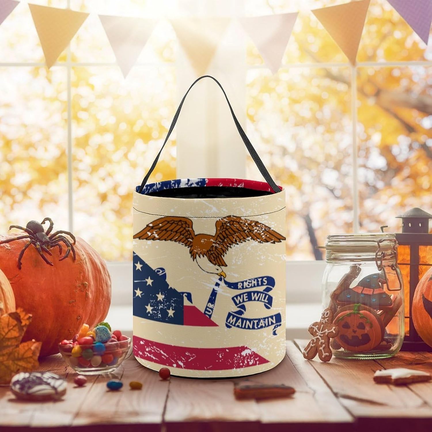 Vintage U.S And Iowa State Flag Candy Bag Halloween Treat Goody Bags Party Basket Handbag Holiday Decor