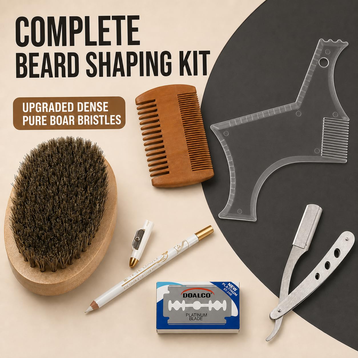 Beard Shaping Kit for Men with Razor, Pencil, Brush and Comb image 2