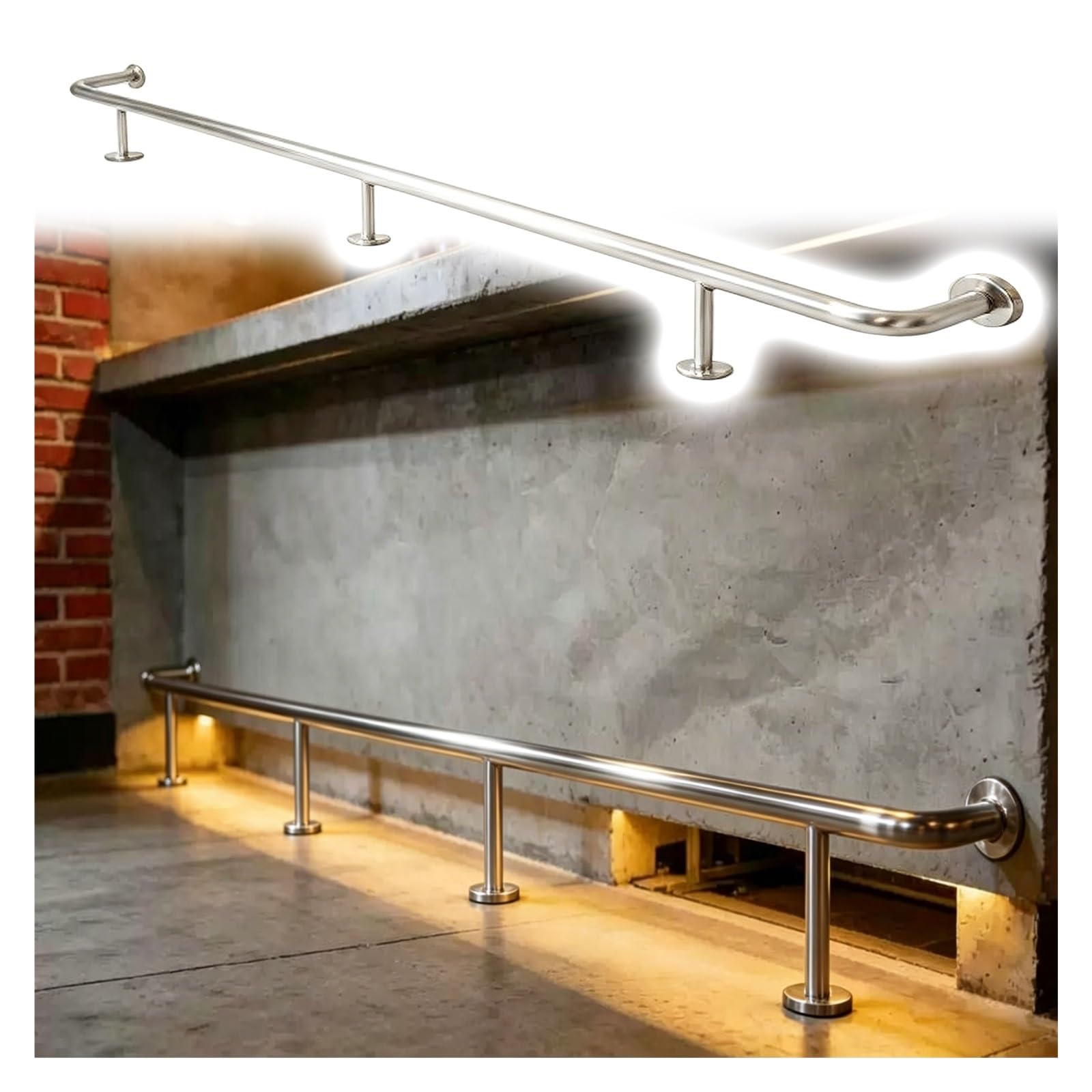 ZJKXJH Wall Mounted Foot Rest Bar for Island, Bar Foot Rail Kit with Support Posts, Foot Support Rod for Home/Kitchen/Restaurant Counter, Stainless Steel(Silver,410cm/13.5ft)