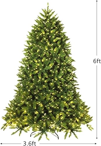 Miniatura 2 de DORTALA Árbol de Navidad preiluminado, árbol de Navidad artificial de 6 pies con 1250 puntas de rama, 650 luces LED, 8 modos de iluminación, soporte