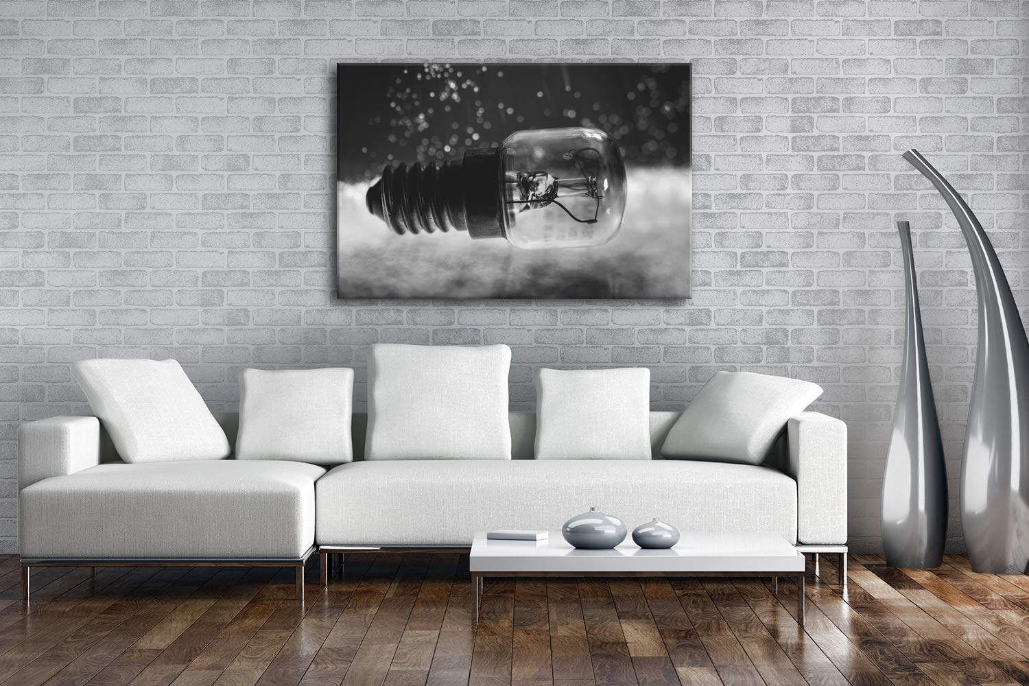 Bombilla Rosca Efecto: Blanco y Negro como Lienzo, diseño Enmarcado en Marco de Madera, impresión Digital Marco, no es un póster o Cartel, 100x70