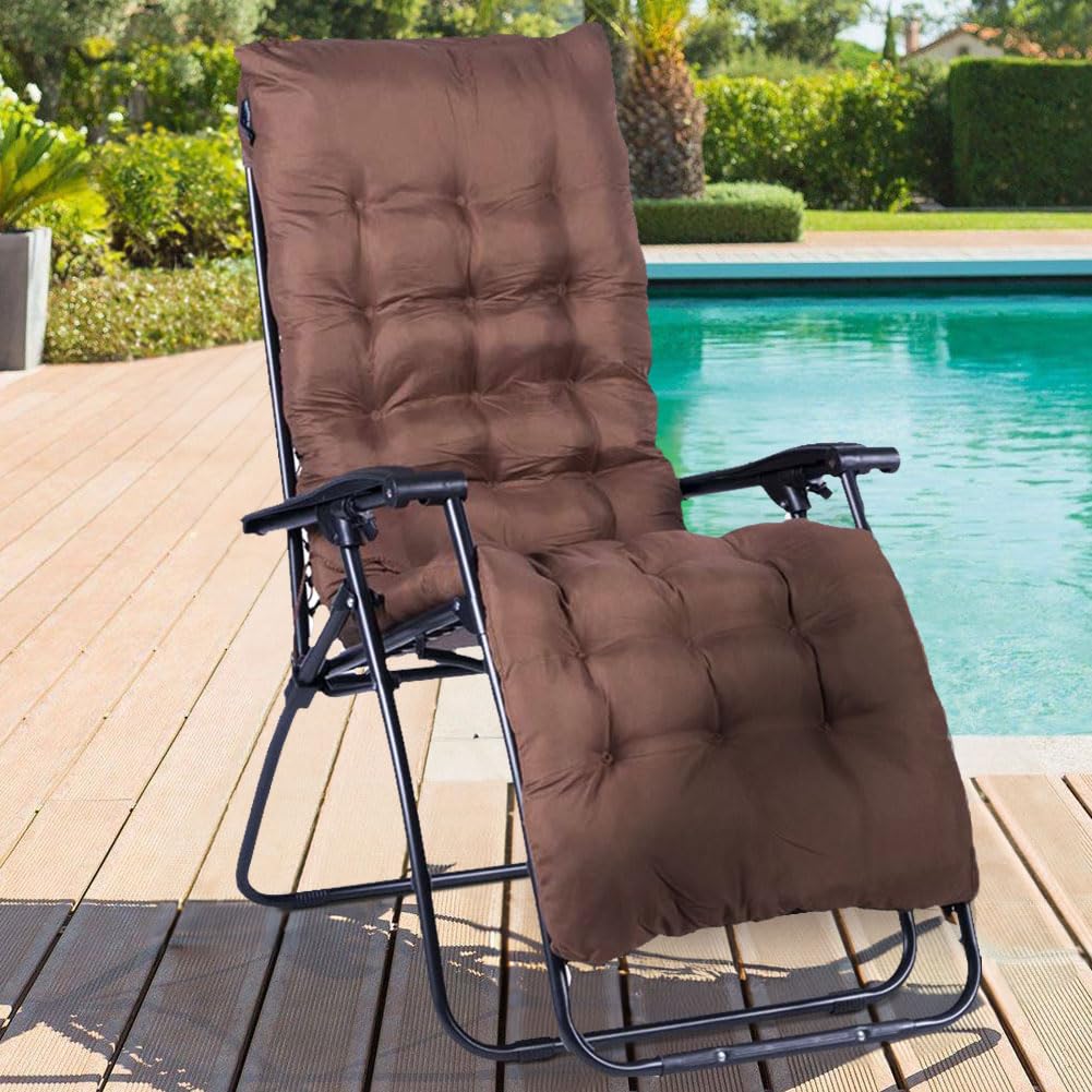 Shally Dogan Silla de gravedad cero de jardín, tumbona para exteriores, plegable, ahorra espacio, estructura tubular de metal, reclinable, asiento de textileno para playa, color marrón