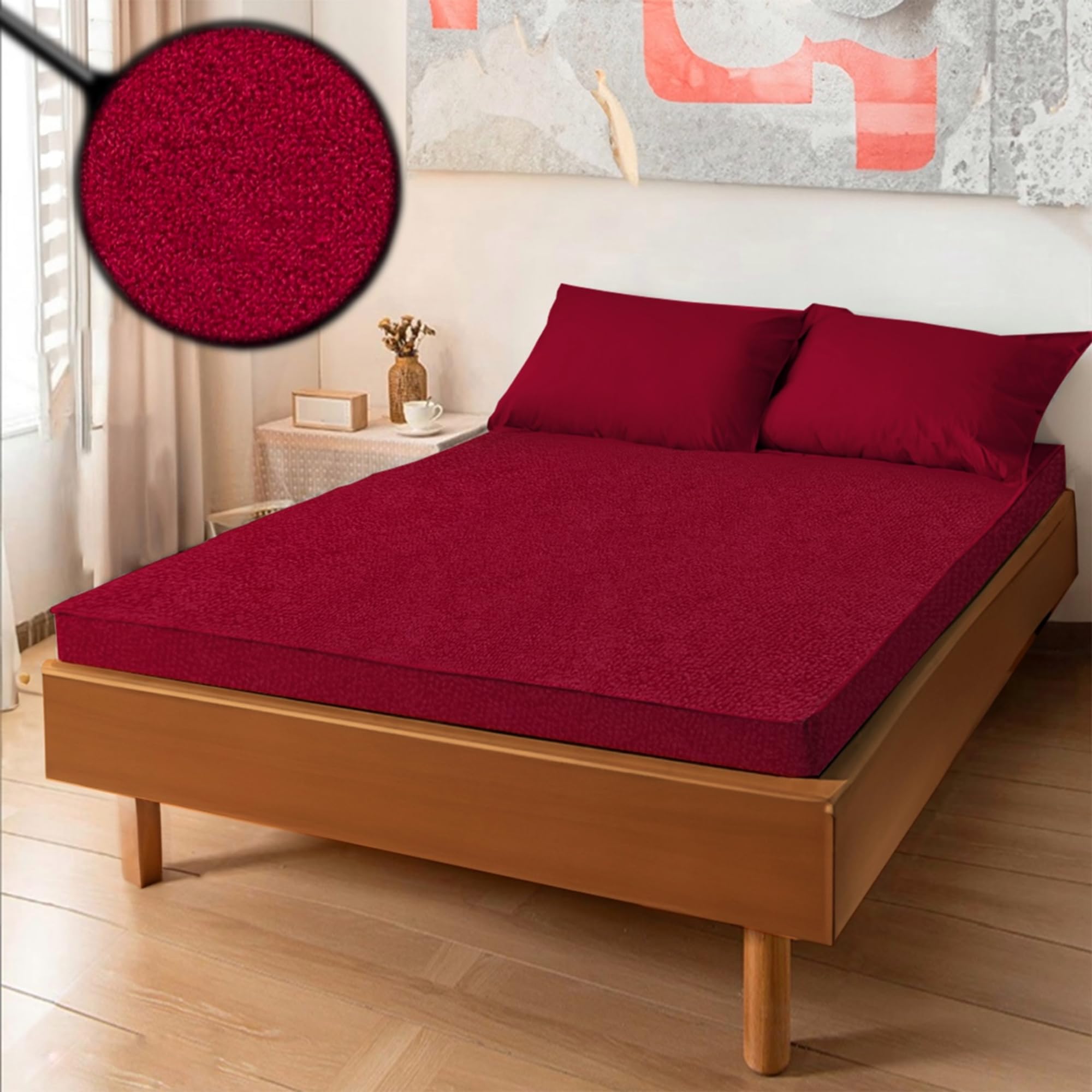Maximus Cotton Feel Terry Ultra Soft Waterproof Mattress Protector Bed Cover Queen Size Bed – 78x60 - Maroon-image-38