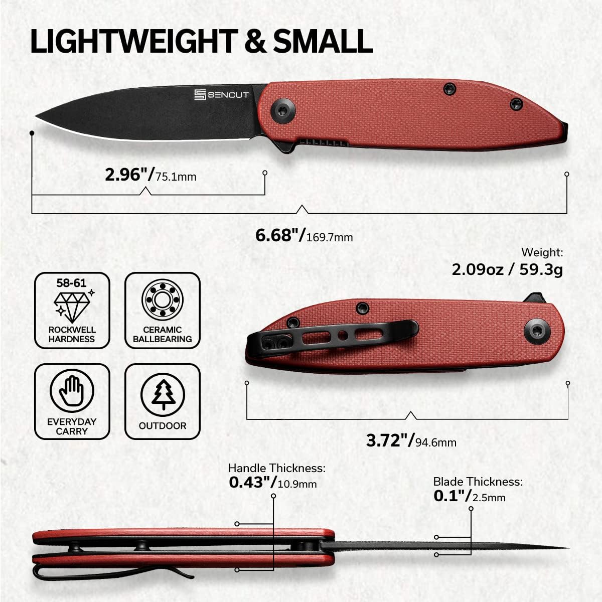 SENCUT Bocll II Pocket Knife Folding Knife for EDC, Liner Lock Small Knife with G10 Handle, Design by Brad Zinker, 2.96'' Blade for Indoor Outdoor Gifts S22019-3