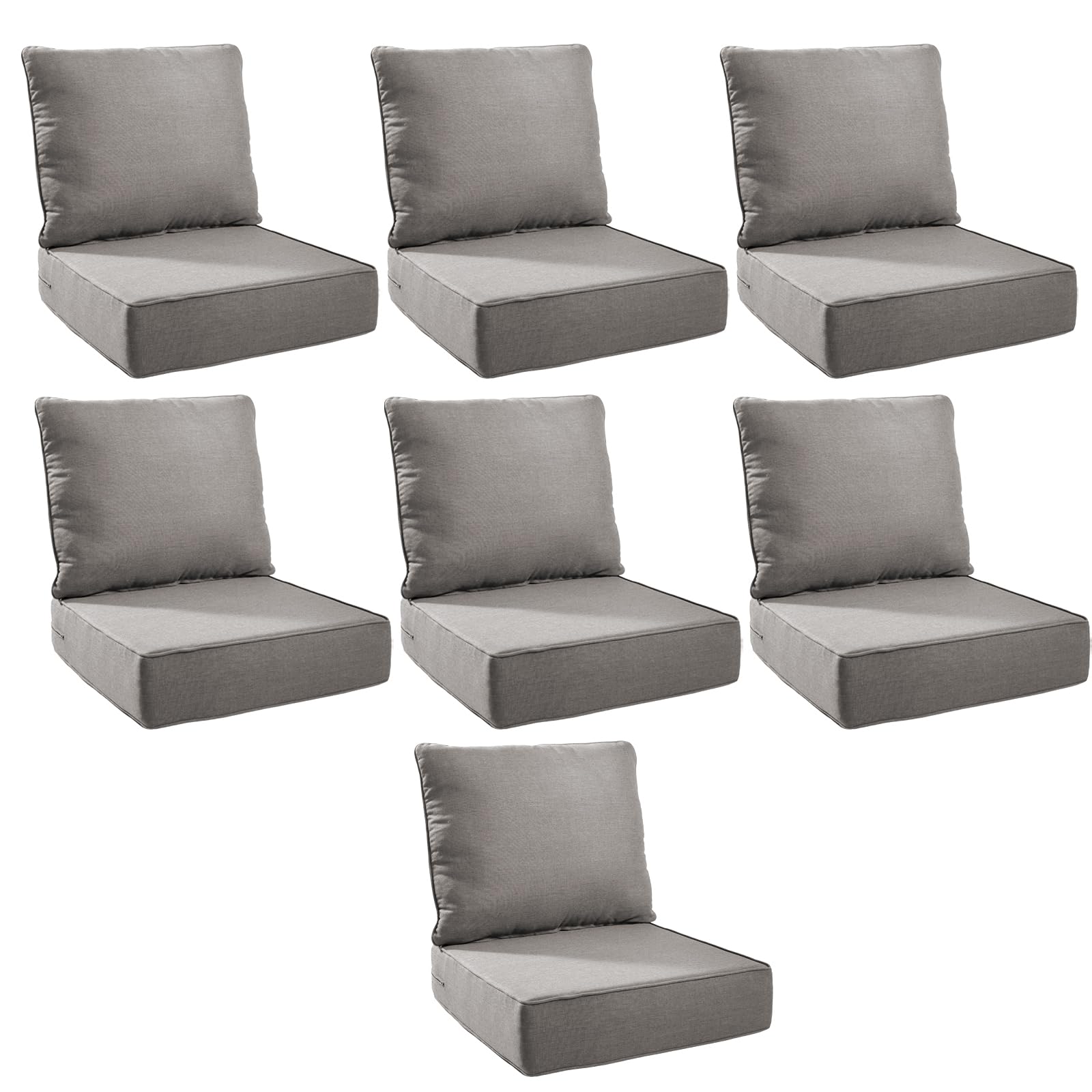 Outdoor Cushion Set for Patio Furniture, UV Resistant, Water Resistant - 6 Inch Thick Foam Garden Cushions – 22x24 Inch Patio Seat Covers for Chair/Sofa/Couch | Grey | 7-Pack |
