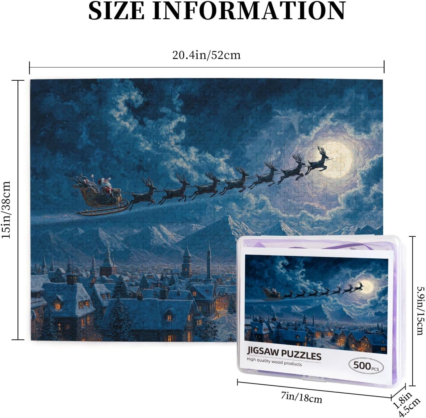 Christmas Wooden Puzzle 500 Piece Jigsaw– 15x20.4 Inches Unique Design for Home Decor and Birthday Party Gift
