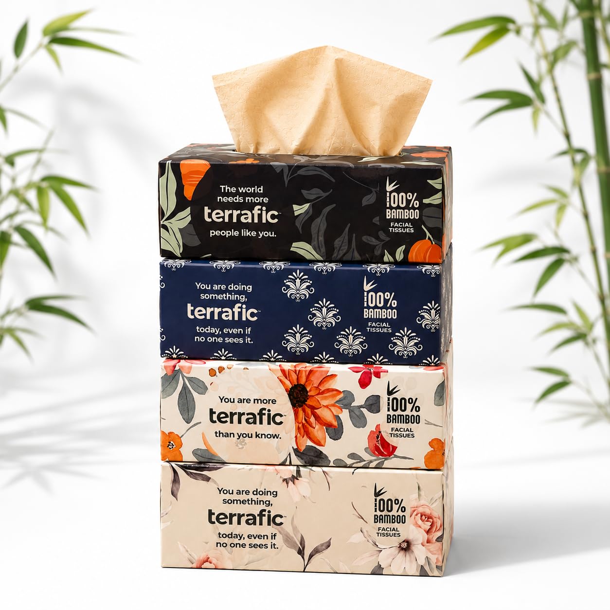 Bamboo Facial Tissues | 800 Sheets of 2 Ply Soft but, Strong, Skin-Safe & Highly Absorbent Tissues (Pack of 4 Multi Designs) | 100% Natural & Biodegradable | Home, Office & Travel-image-32