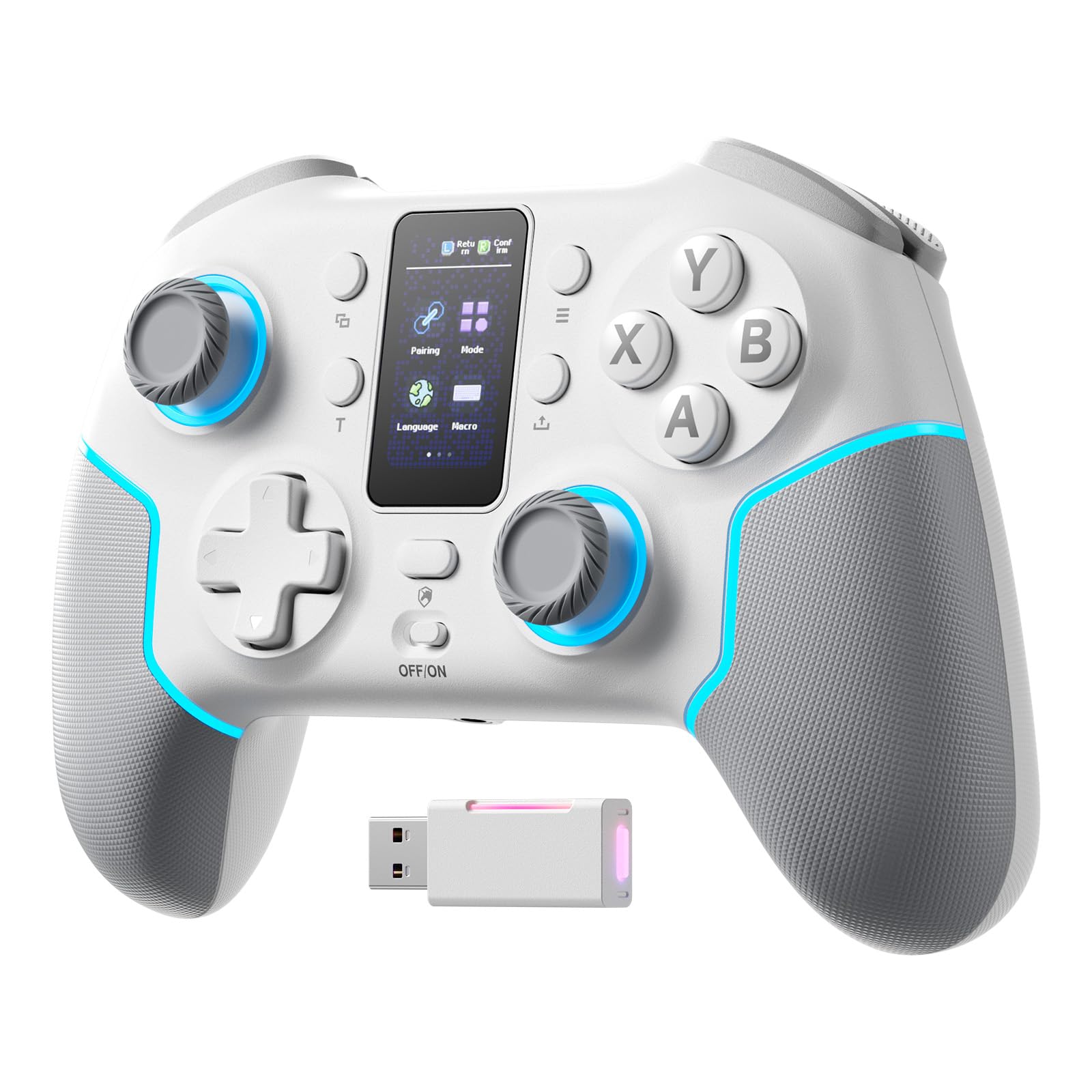 ECHTPower Mando para PC con Pantalla Inteligente, 1000Hz Polling Rate, Hall Gatillos & Joysticks, 1000mAh BaterÃa, Turbo y Vibración Ajustable, PC Controller para PC/Switch/iOS/Android