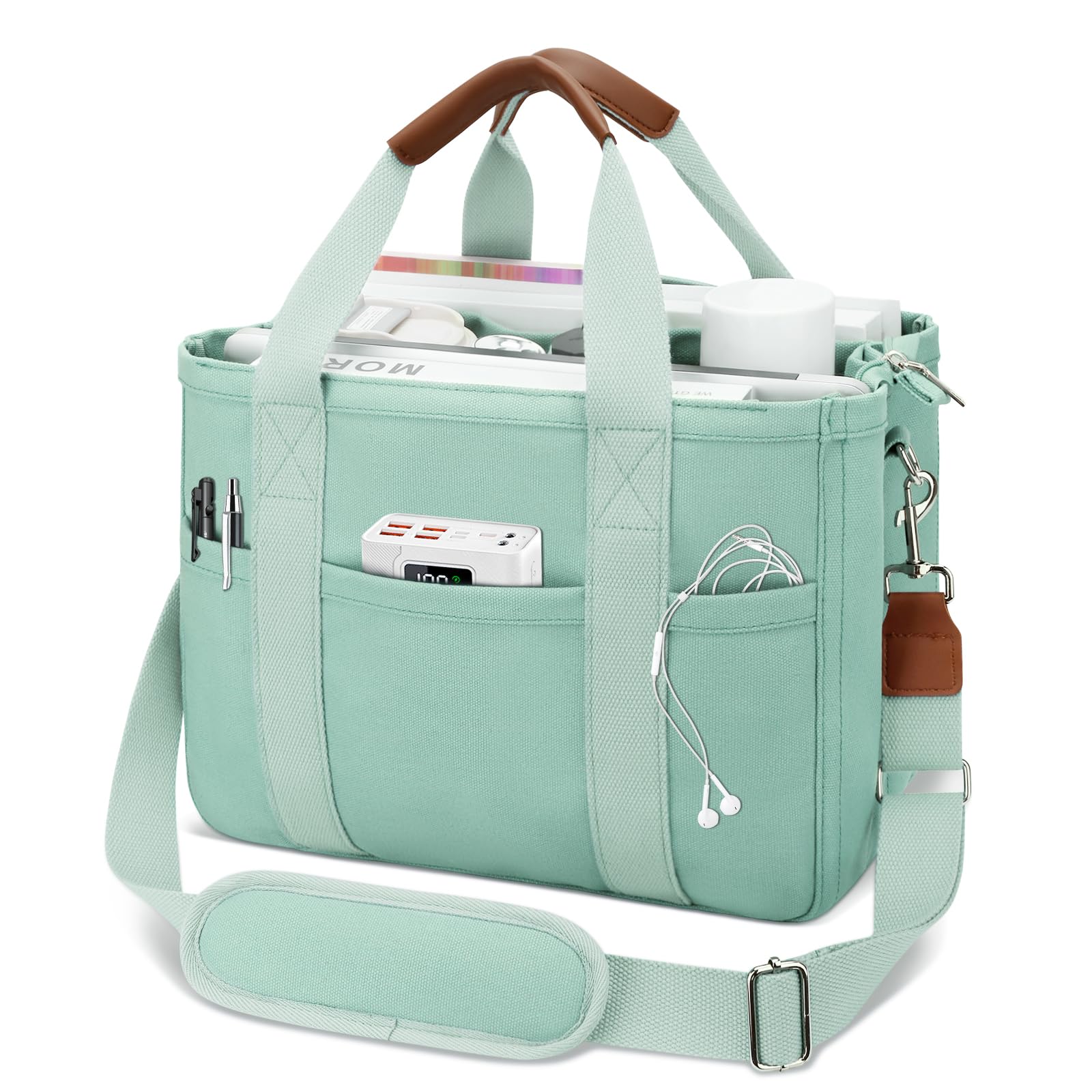 KKXIU Canvas Tote Bag for Women with Zipper and Compartments Crossbody Large Bible Messenger Purse Bag With Pockets