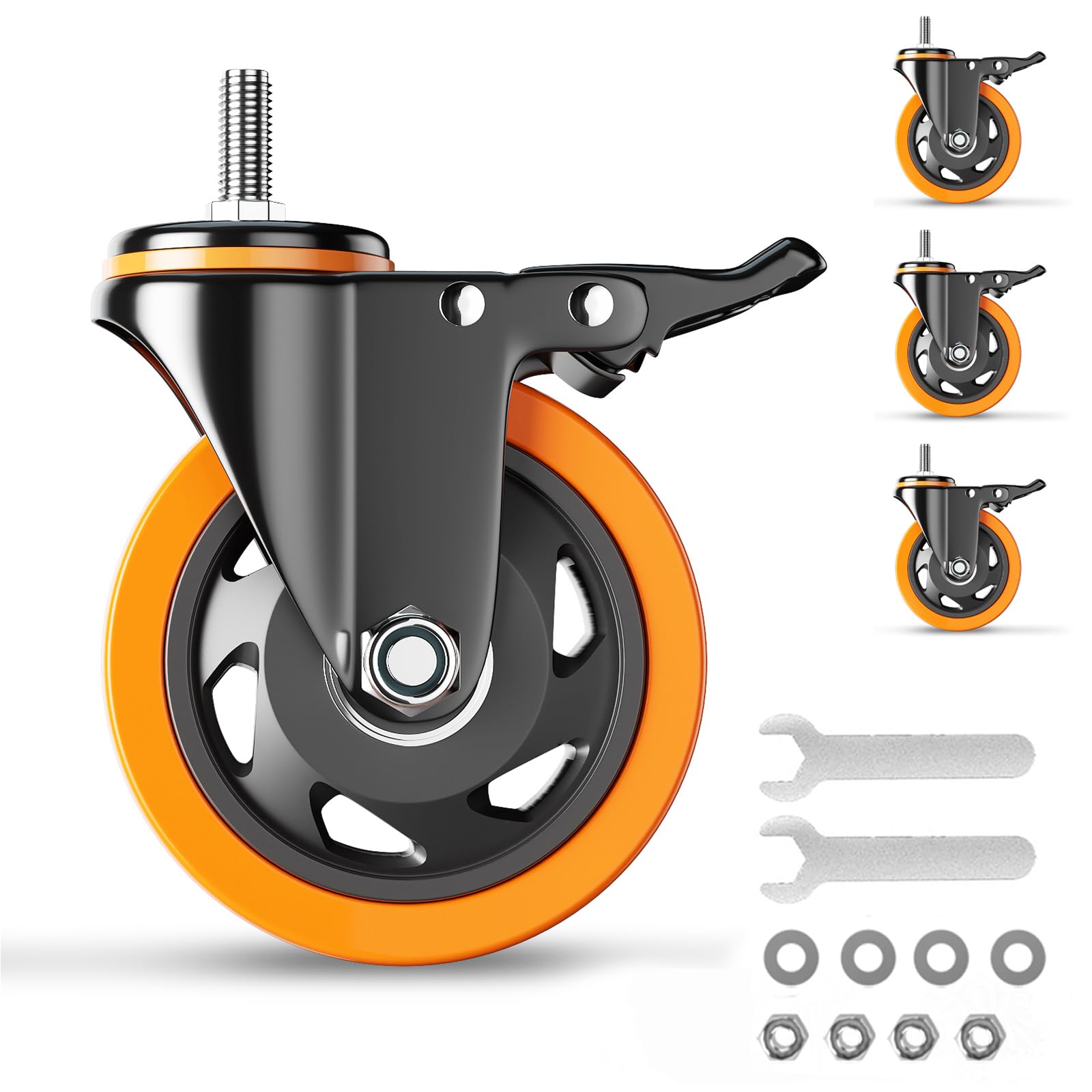 Sohnvwtgd 1/2"-13X1" 3 Inch Caster Wheels 600Lbs, Threaded Stem Casters Set Of 4 Heavy Duty, /2"-3 X (Screw Diameter /2", Stem Length "), Safety Dual Locking Industrial Castors, Wheels For Cart, Furniture