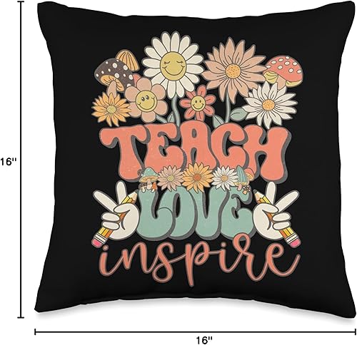 Miniatura 4 de Groovy Hippie Teacher Gifts First Day Of School Teach Love Inspire - Cojín retro Groovy Daisy para profesor, 16 x 16 pulgadas, multicolor