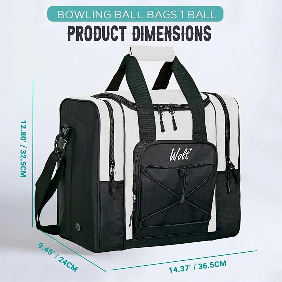 WOLT Bowling Ball Bag for Single Ball - Bowling Ball Tote Bag with Padded Ball Holder, 2 Pockets fit Bowling Shoes Up to Mens Size 14 and Accessories