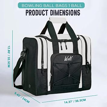 WOLT Bowling Ball Bag for Single Ball - Bowling Ball Tote Bag with Padded Ball Holder, 2 Pockets fit Bowling Shoes Up to Mens Size 14 and Accessories