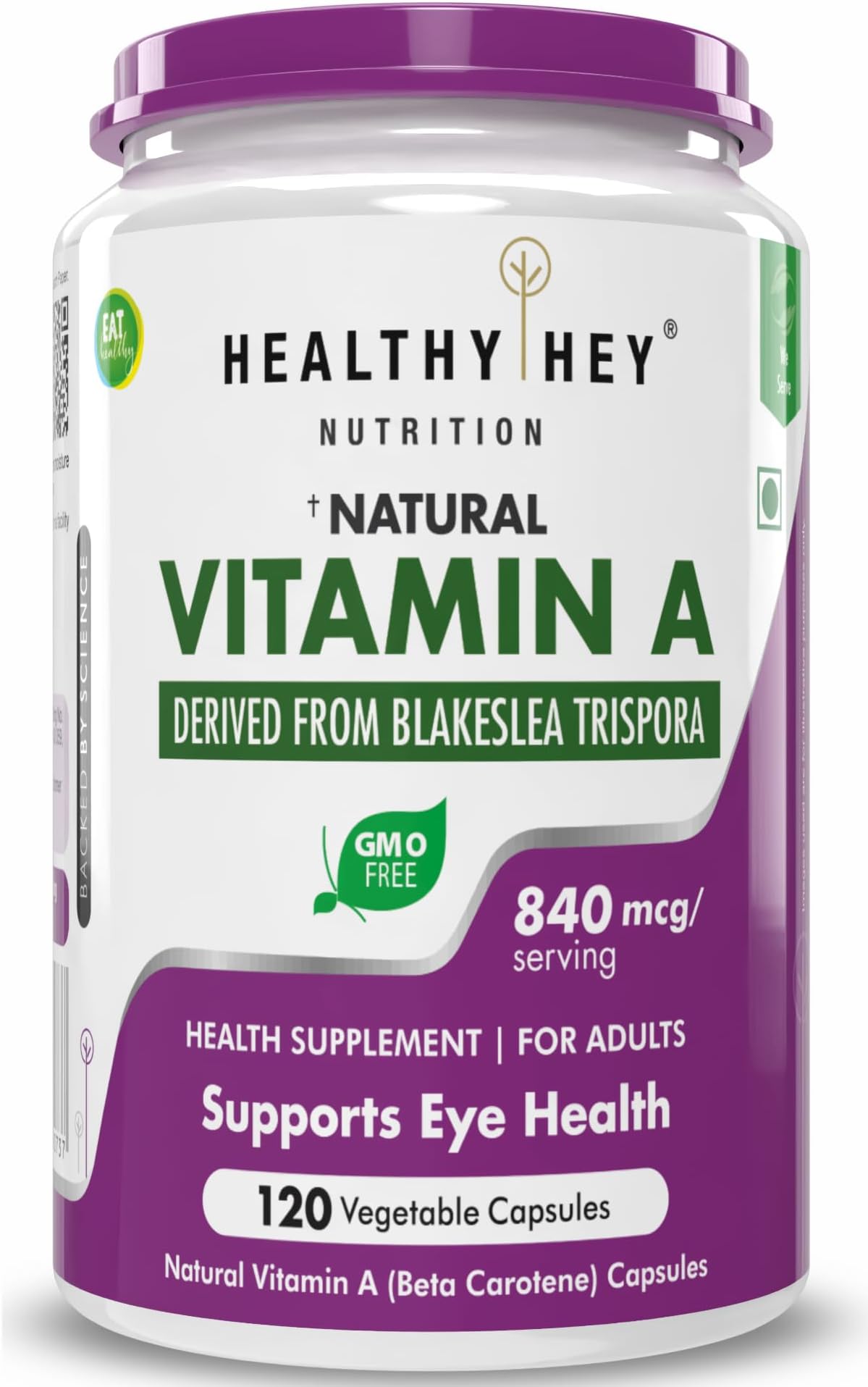 Natural Vitamin A from Beta Carotene, Non Synthetic/GMO, 0mcg Veg Capsules, 120 Count