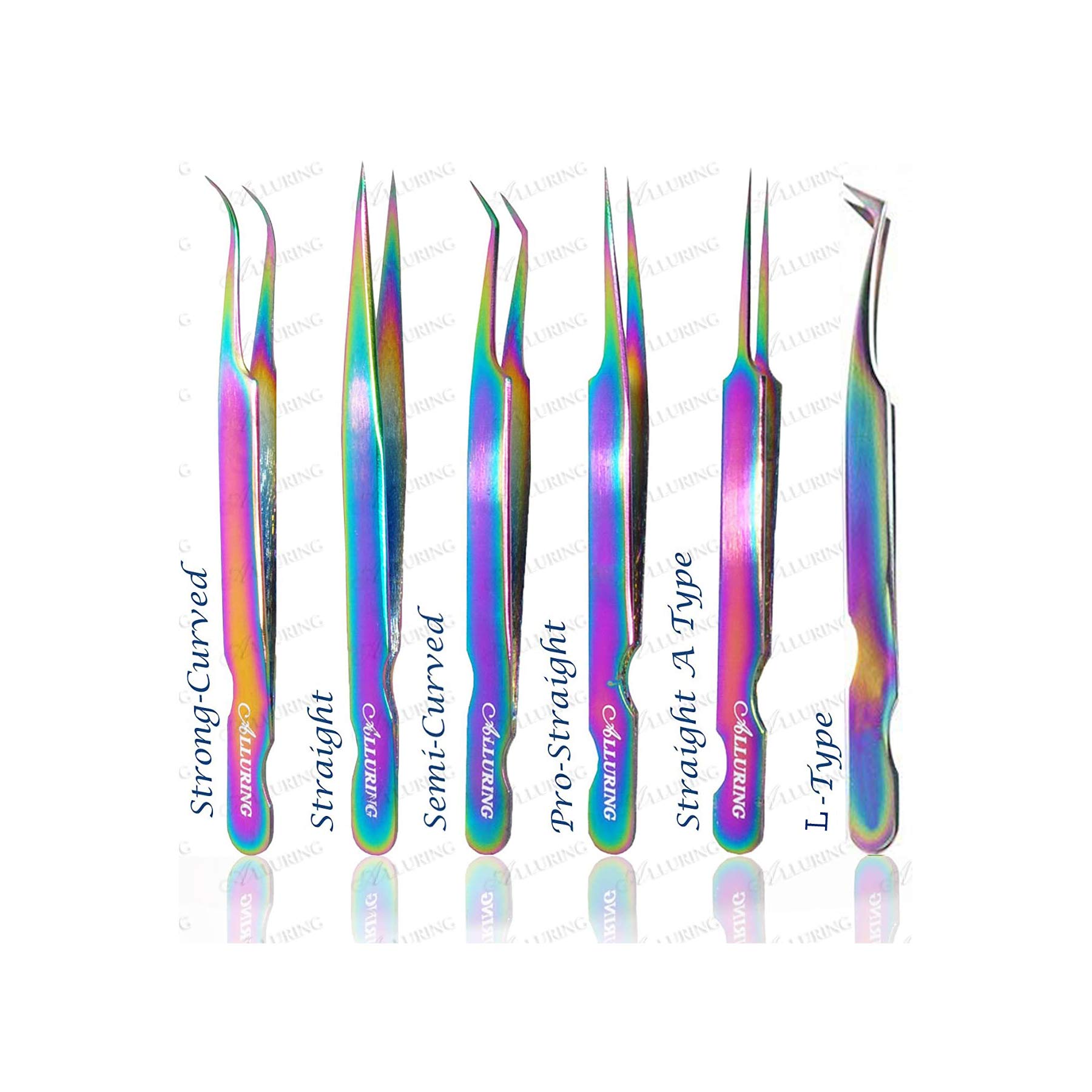 Lot de 6 pinces à épiler multicolores pour extensions de cils