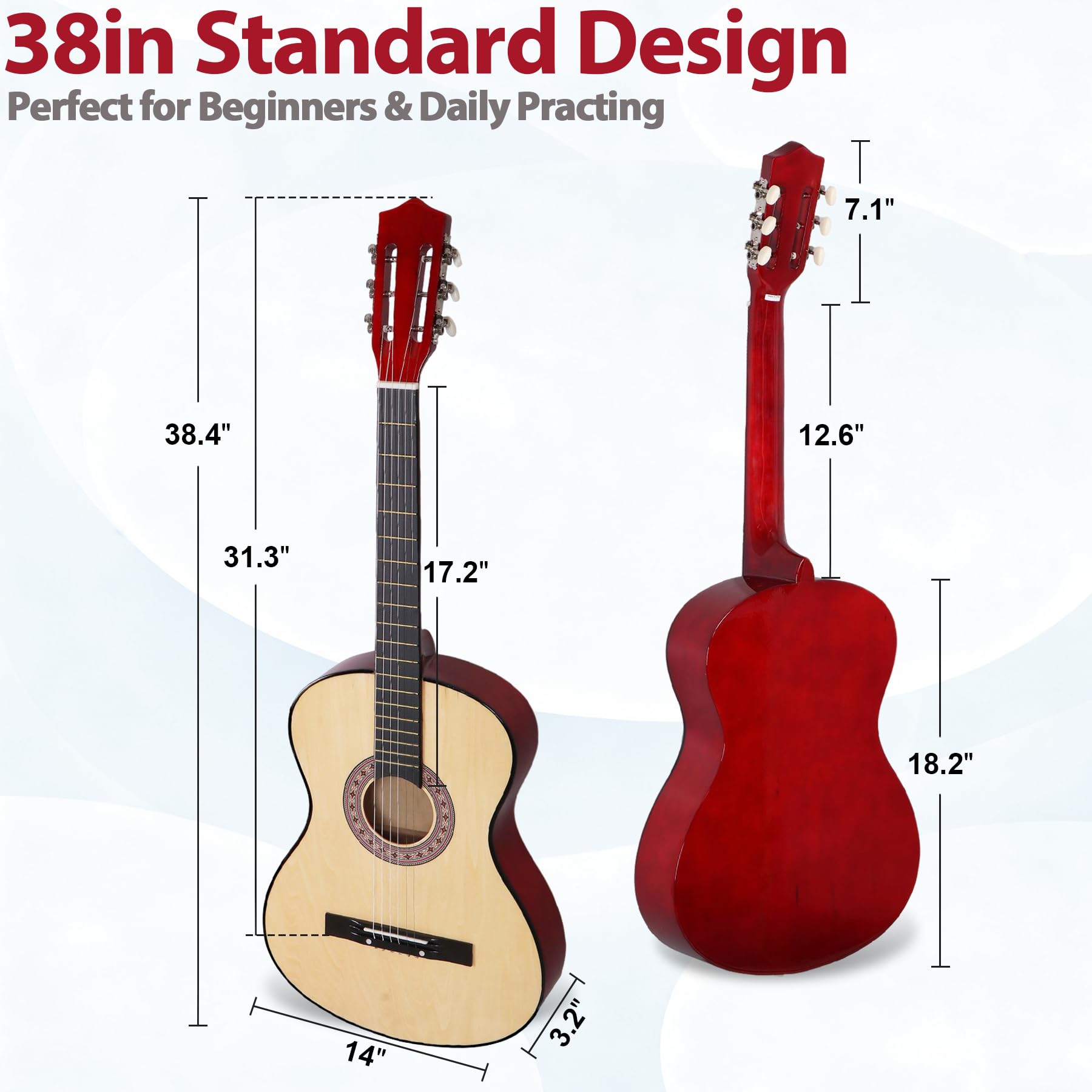 Zestaw do gitary akustycznej dla dzieci, 96,5 cm, dla początkujących, miłośników muzyki, 6-strunowa, gitara ludowa z torbą na koncert, dodatkowy zestaw stalowych strun, paska, fajki i