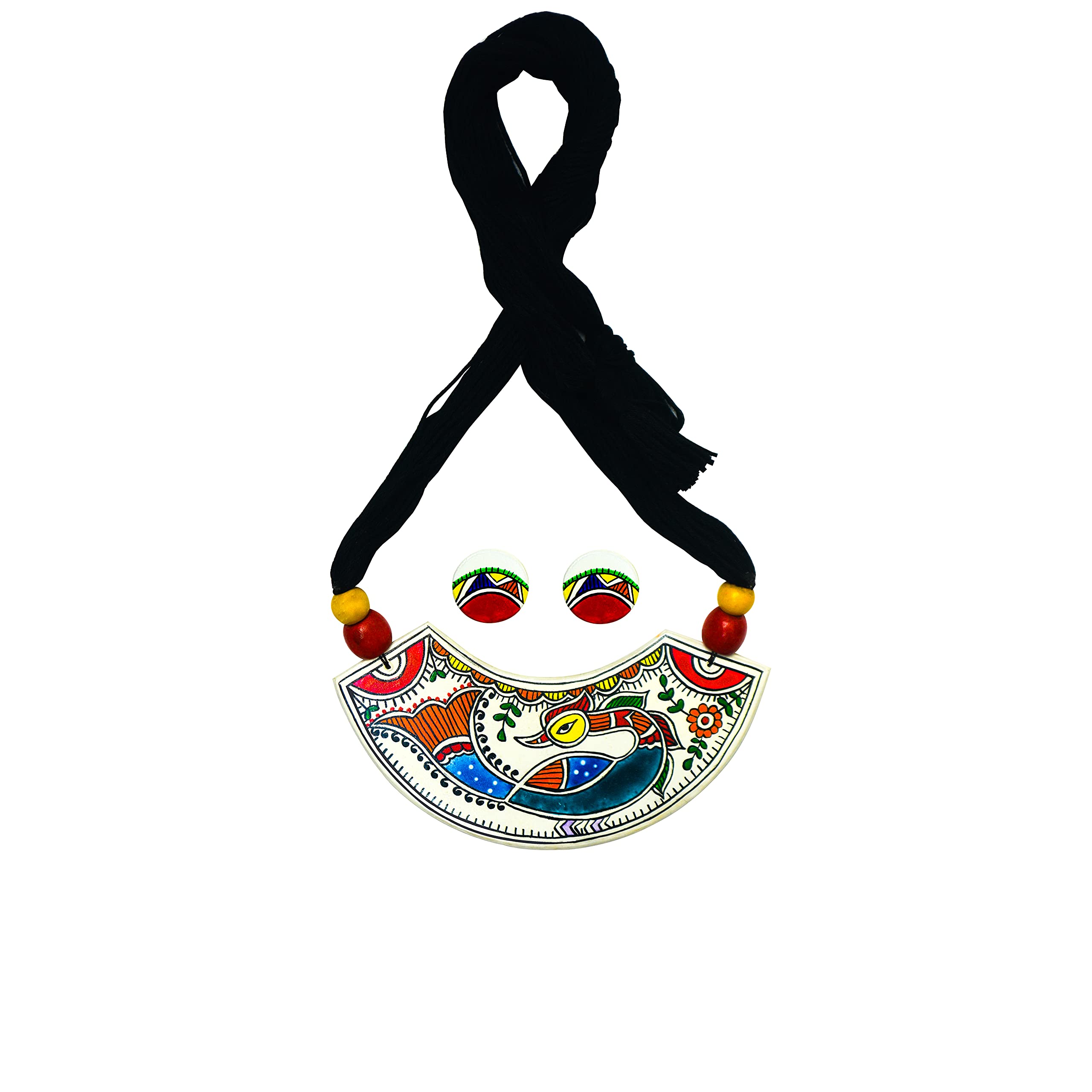 Karukala Handicraft Synthetic Clay Mithila Art Madhubani Painting Peacock Fully Handmade Necklace and Earring Sets Jewellery for Women and Girls (Color Multi,Size:Free) (B08G473R4Y) Amazon Price History, Amazon Price Tracker