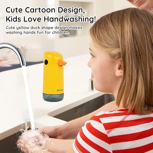 Miniatura 4 de Besdor Dispensador automático de jabón, lindo dispensador de jabón sin contacto de pato amarillo, sensor infrarrojo, funciona con pilas, para baño y