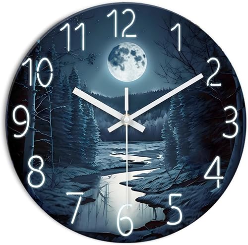 Miniatura 12 de XFM Reloj de pared azul de 12 pulgadas Luna Relojes de pared con pilas, silencioso, sin tictac, moderno, decorativo, redondo, analógico, para sala