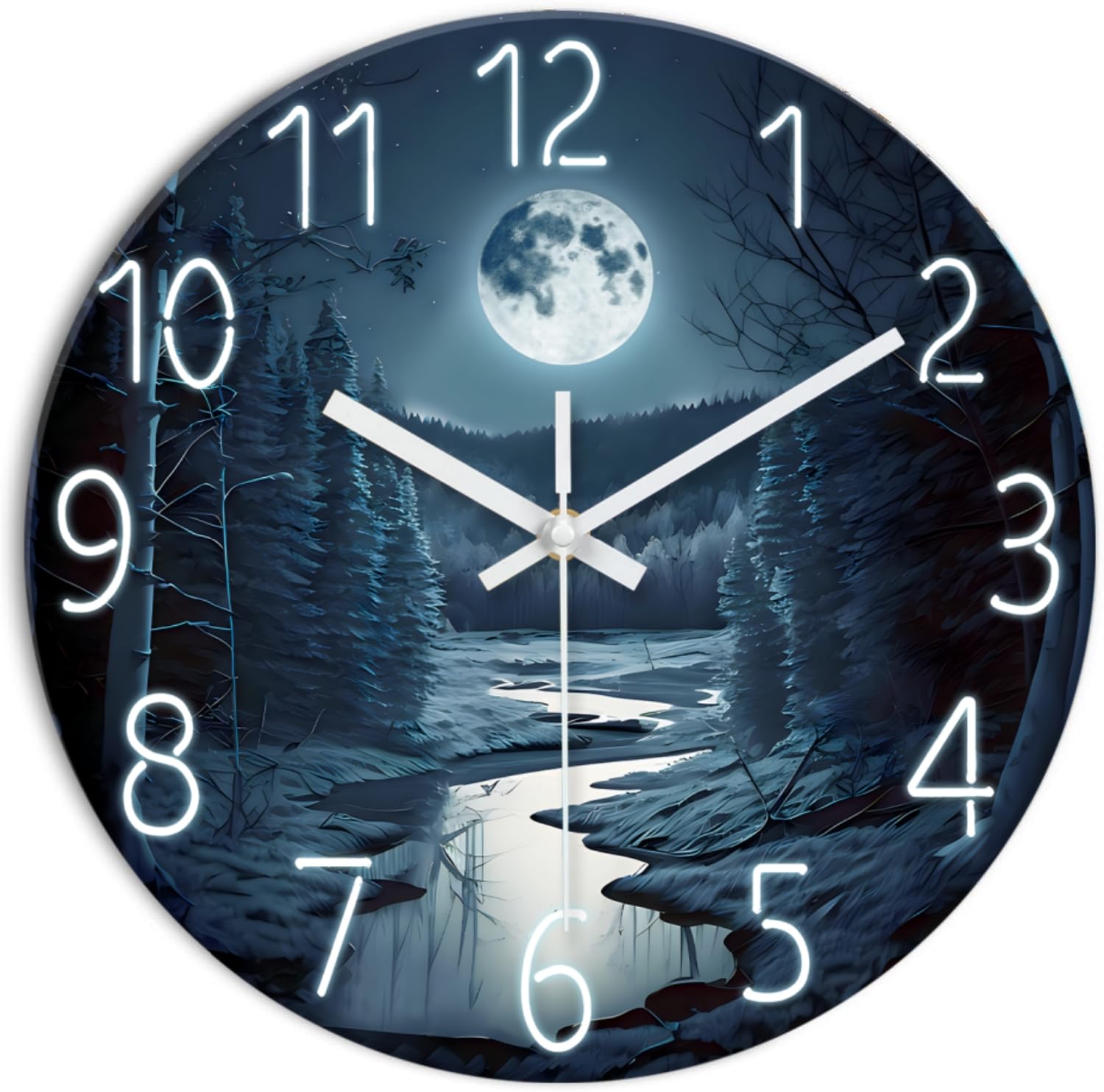 XFM Moon Forest Wall Clock Battery Operated 12 Inch Silent Non-Ticking Wall Clocks Modern Decorative Round Clock for Kitchen Bedroom Living Room Office