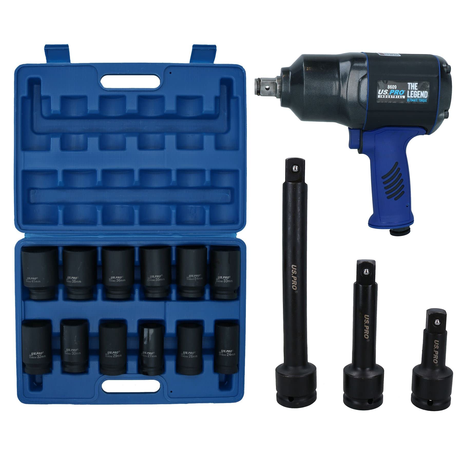 AB Tools Chiave pneumatica da 3/4" con pistola a percussione 2000 Nm + 12 prese da 24 a 41 mm + estensioni