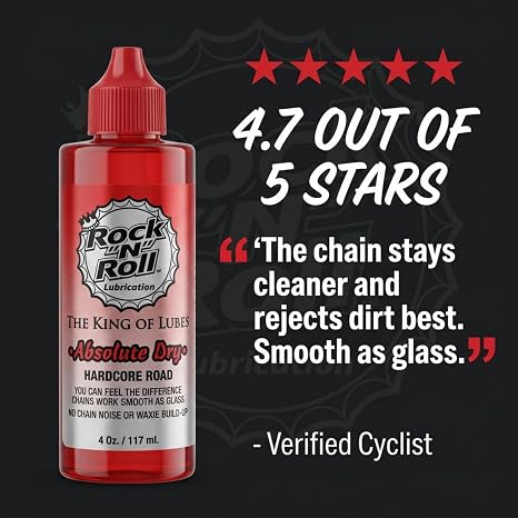 Rock N Roll Bike Lubricant, Absolute Dry Chain Lube 4oz | Built for Road Bikes and Dry Conditions, 2-in-1 Cleans & Lubes, Drivetrain Lubricant, Made in USA