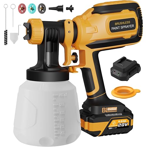 Cordless Paint Sprayer with Brushless Motor, HVLP Spray Gun with 20V 4.0Ah Battery, 1400ML Container, Easy to Clean & Setup, Electric Paint Sprayer for House Painting, Cabinets, Fences, Wall, DL05S