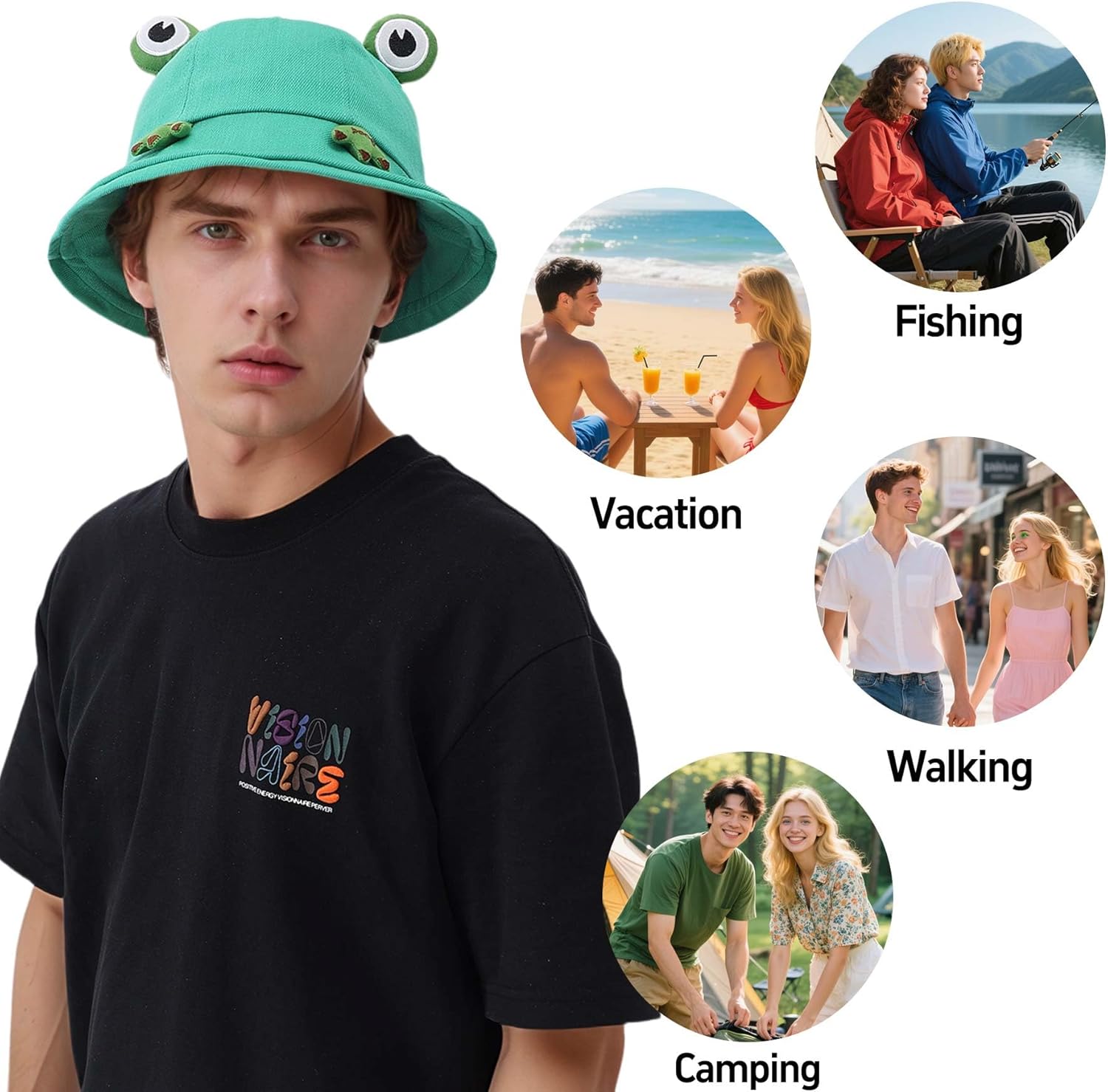 Funny Frog Hats Bucket Hat for Women Men Beach Sun UV Protection Adjustable Summer Packable Cotton Gifts Silly Decor - Image 2