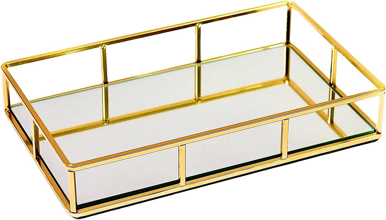 Tray Mirror, Perfume Tray Gold Mirror Decorative Tray Jewelry Vanity