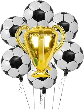 Soccer Party Balloons Set, 7pcs Championship Trophy Balloon and Soccer Foil Balloons for Birthday Baby Shower Wedding Anniversary Soccer Themed Party Decoration