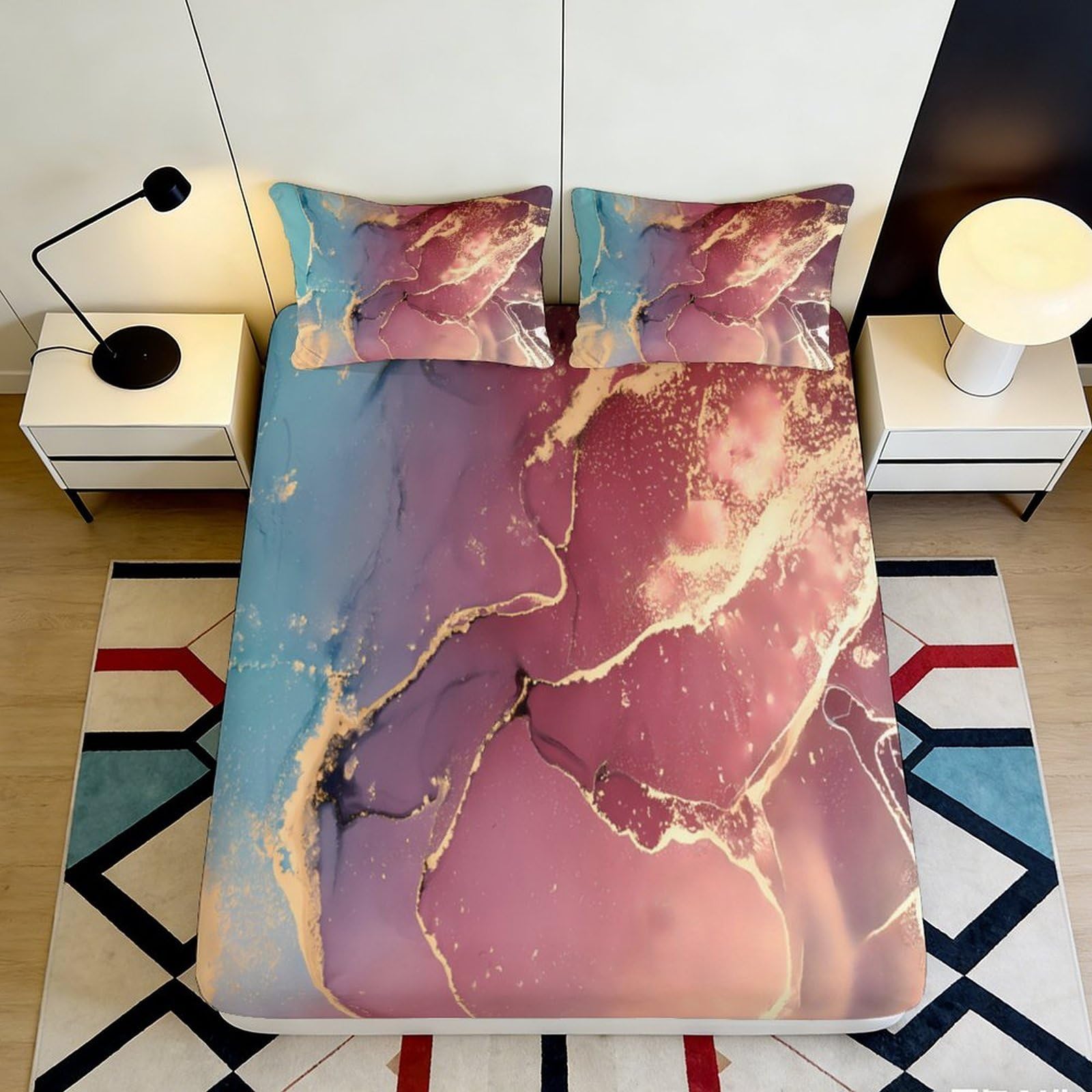 3D Printed Marble Ink Fitted Sheet Microfiber Soft Abstract Watercolor Mattress Cover for Bedroom Dorm Decor 120x200cm 180x200x25cm