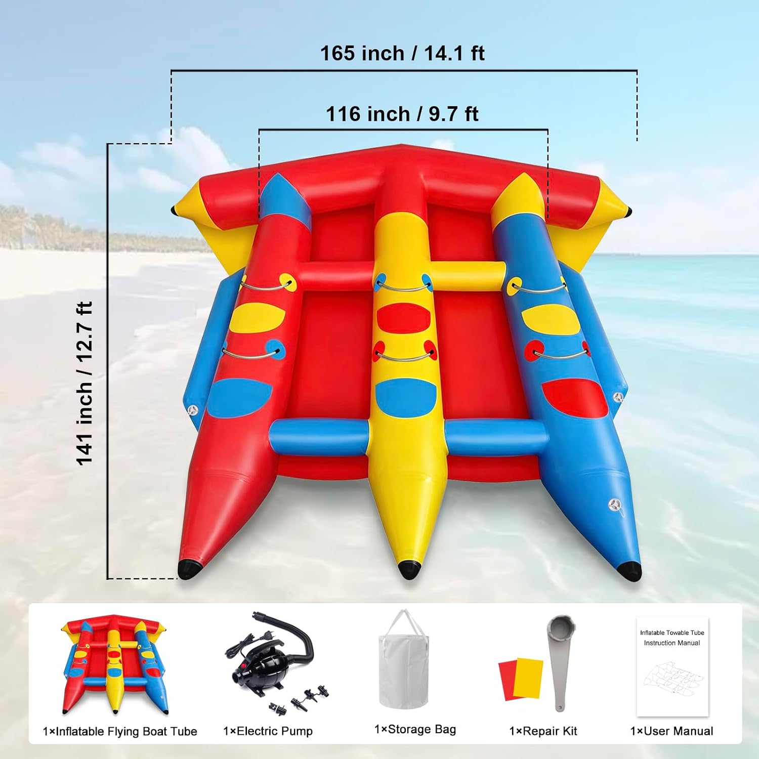 XHYCPY Towable Tubes for Boating, 2-6 Riders Inflatable Boat Tubes for Water Tubing with Electric Pump, Grab Handles, Speed Safety Valve